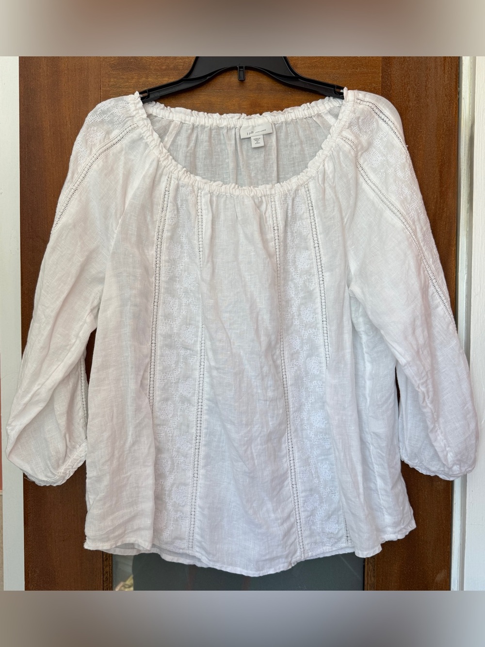 J.Jill Womens White 100% Lightweight Linen 3/4 Sleeve Blouse Medium Petite